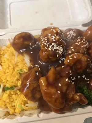 Sesame chicken with fried rice