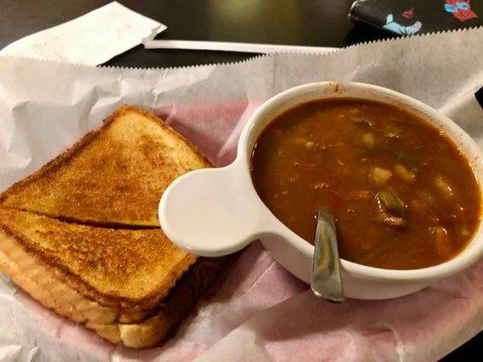 Grilled cheese with Vegetable Beef Soup.