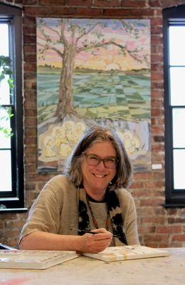 Sue Dolamore working in her studio in the River Arts District, Asheville, NC