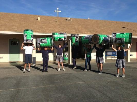 Students preparing for Second Harvest food drive.