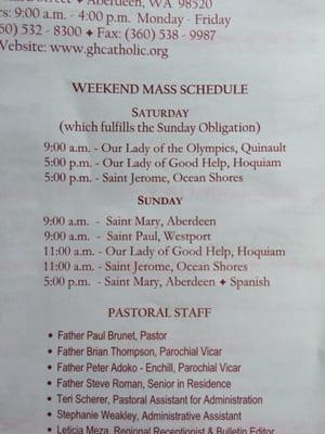 Mass schedule.