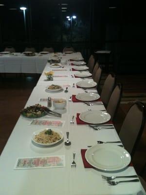 food and nearly completed tablescape at pop up dinner!