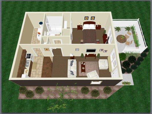 1Bedroom 1 Bath floor layout 574 Sq.Ft.