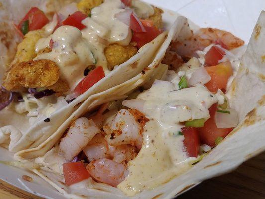 Cajun tacos.  One catfish.  One shrimp.