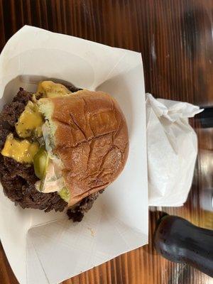 Double burger and fries (in the white bag)