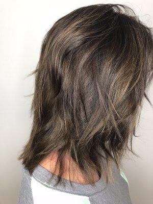 Dimensional Brunette. Fresh all over color and lowlights.