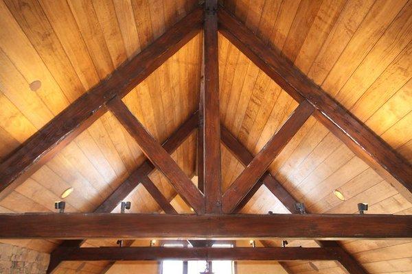 Custom timber framed trusses in Cashiers, NC home