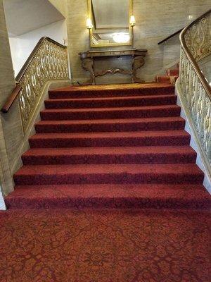 BEAUTIFULLY CARPETED STAIRCASE AT ONE OF CLEVELAND'S OLDEST HOTELS! ANOTHER FINE QUALITY JOB COMPLETED BY CARPET AND TILE LIQUIDATORS!