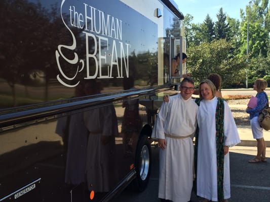 Food Trucks visiting Plymouth where ministers, Jake and Jane Anne, wait for coffee.