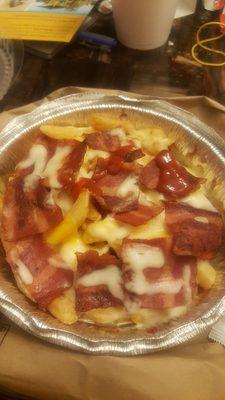 "Bacon" cheese fries. Save your money