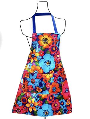 Oilcloth apron made in the USA.  Available in stock in other floral designs.