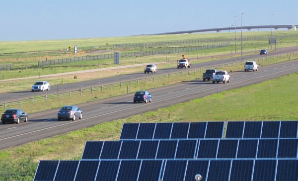 E-470 is committed to sustainability. 17 miles of solar panels help power our roads!