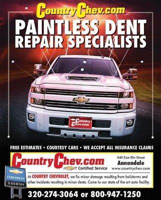 Country Chev does paintless dent removal!