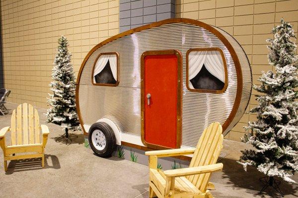 Custom Built Airstream trailer for Glamping theme. Approx 7ft tall; 8ft wide