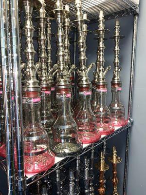 Hookahs labeled for each flavor