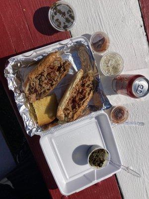 One pulled pork and one brisket sandwich platter