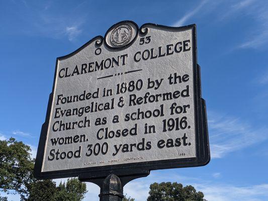 Claremont College Historical Marker, Hickory