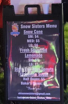 Snow cone and lemonade menu