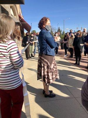 Manager welcoming everyone at the Grand Opening.