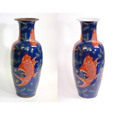 This Imari vase was once repaired with copper fittings. Fittings removed, missing pieces reconstructed, and vase invisibly restored.