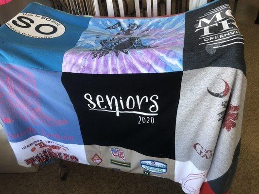 Best graduation gift! Bring 35 t-shirts of your child to make a tween size blanket.