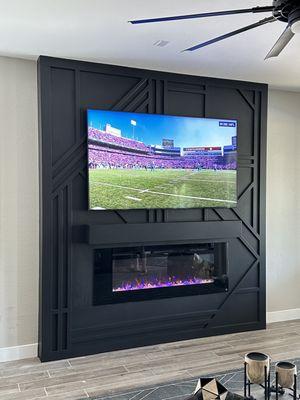 Wall entertainment with fire place