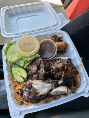 Jerk chicken oxtail plate