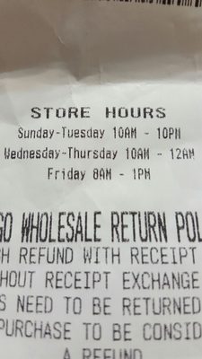 These are the correct store hours