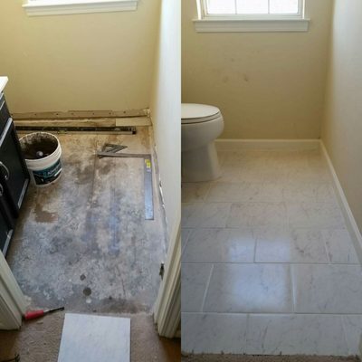 Before and after of a 25 sqf hall bath floor #bluevisonrestoration