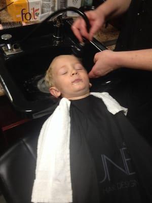 Getting his big guy hair cut from Jen