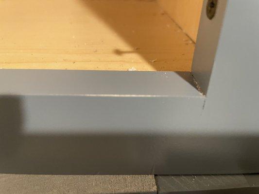 Inside cabinet edge - unpainted