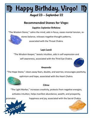 All sapphire, lapis lazuli, amazonite, and citrine 15% Aug. 31 - Sept. 4!