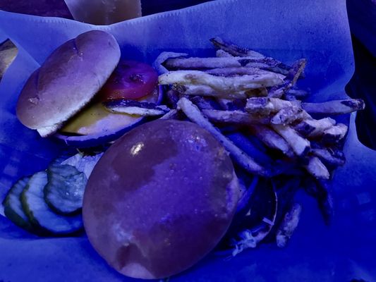 Not my best photo, but 2 1/4 lb cheeseburger deluxe basket with fries for $10 on Thursdays.