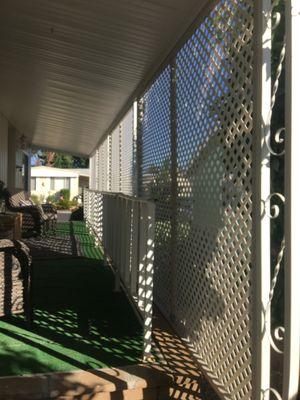 New lattice privacy install built by G's for a mobile home.  Low-cost, provides shade and privacy for homeowner.