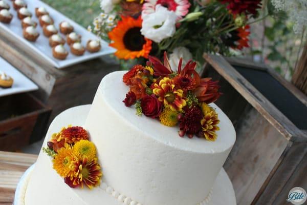 Autumn wedding cake and dessert display - the cake was a red wine velvet cake - made with a whole bottle of red wine!