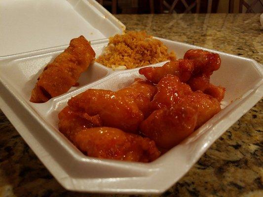 Honey chicken plate (with rice and egg roll)