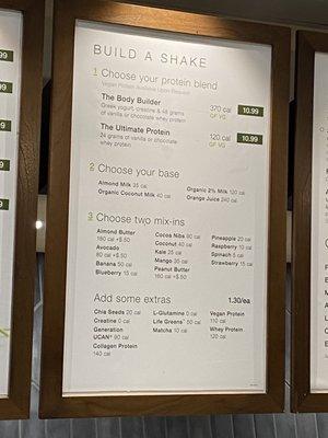 Menu for shake