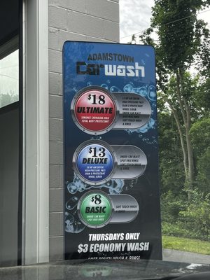 Prices for automatic wash.