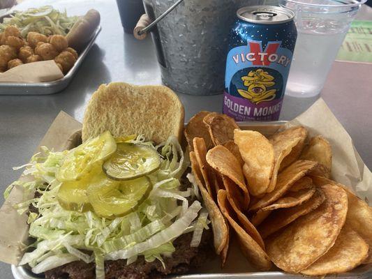 Smash burger with home made chips