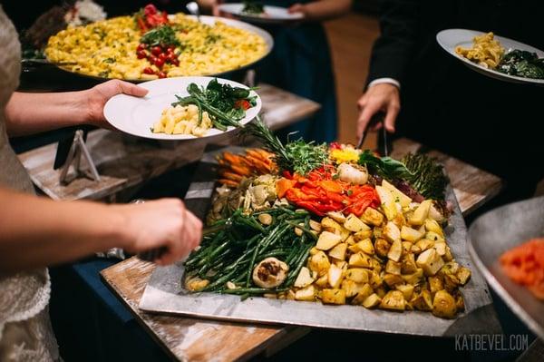 Roasted vegetables and chili mac & cheese (photo by Kat Bevel)