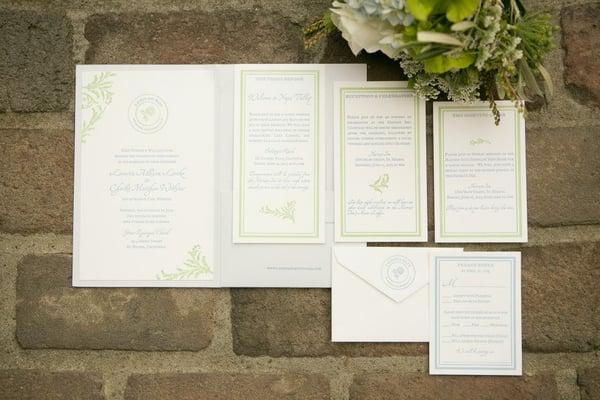 Letterpress wedding invitation suite custom designed by Nessa Sander.