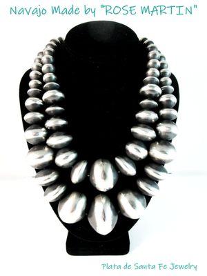 Navajo 'ROSE MARTIN' Hand Made~Heavy Gauge~Navajo Pearl 2 Strand~Statement Necklace