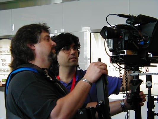 Checking playback at a shoot in NYC's LaGuardia Airport