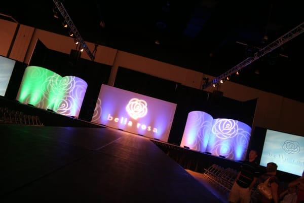 Fashion show runway lighting design with sound and video.