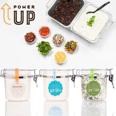 Our gourmet stone grits and toppings from our "Power Up" package.