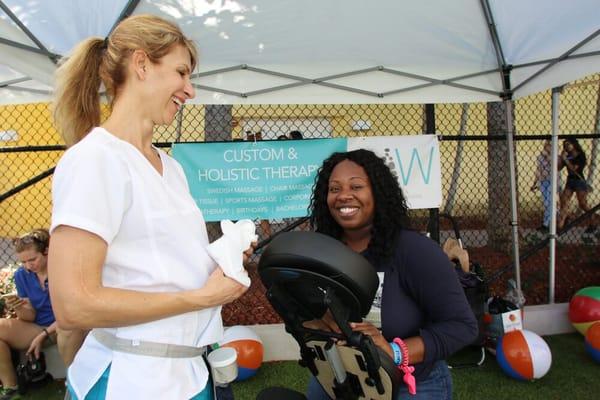 Egg Scramble.  Chair massages for the Easter event at the City of Sunny Isles