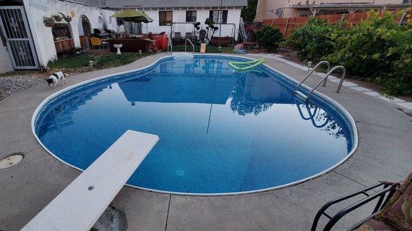 Crystal clear pool with diving board