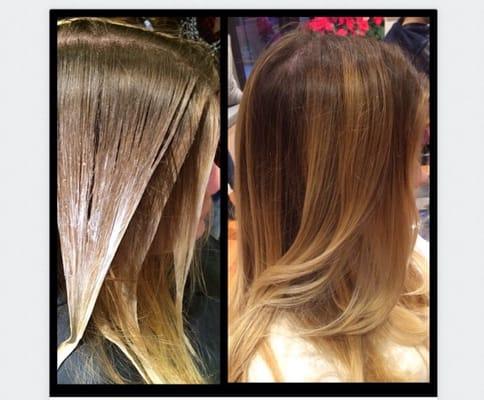 Balayage hand painted highlights