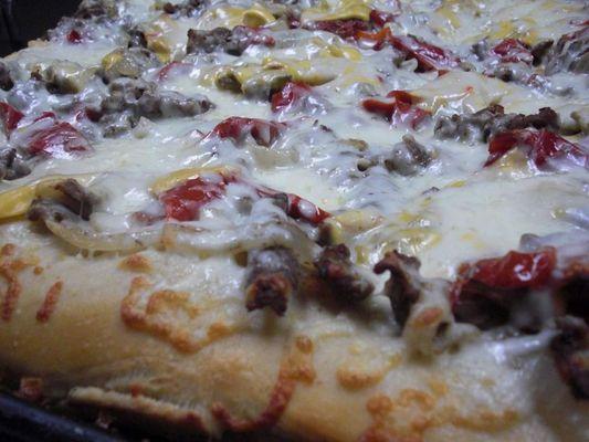 Cheese Steak Sicilian Pizza