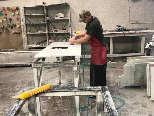 Owner Aaron Fedrick, fabricating a job!